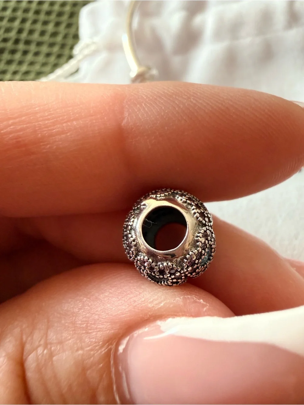 Pandora Sterling Silver Pink Pavé Lattice Bead Charm